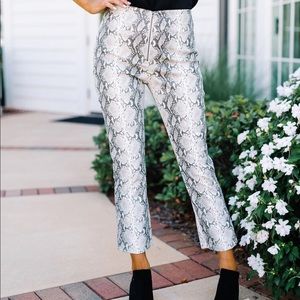 Leather snake skin cropped pants